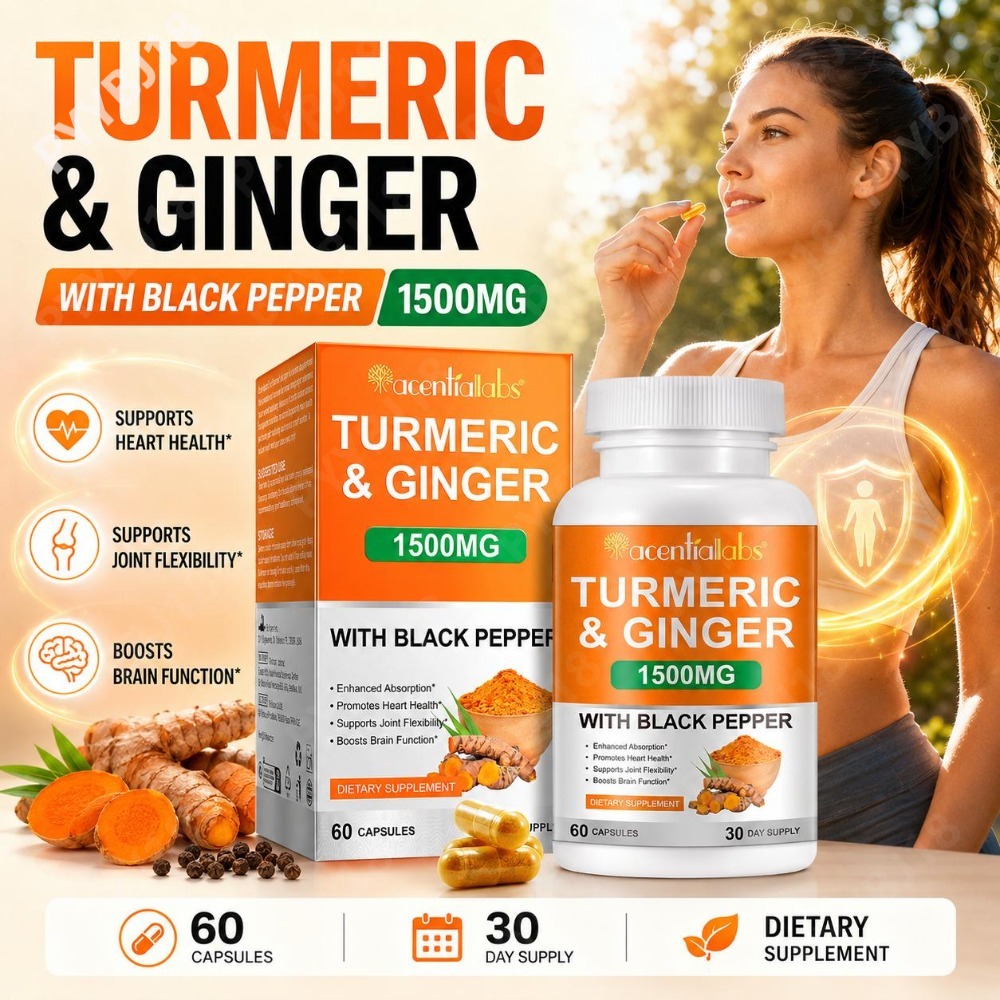 Turmeric Curcumin Capsule - Kurkuma- en gembercapsules met zwarte peper,